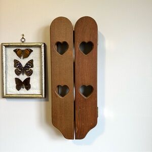 Vintage Wooden Heart Motif Double Door Wall Shelf Brown Cottagecore Grandmacore